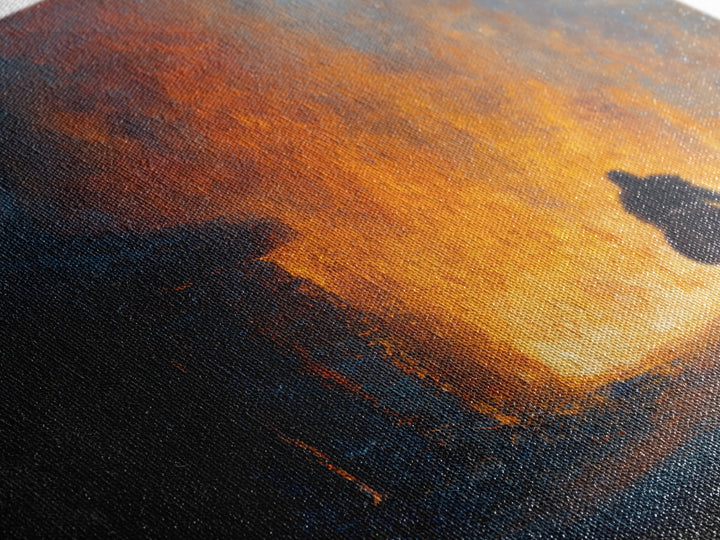 Lone Warrior Before Blazing Hall Wall Art, Dark Fantasy Fire Painting, Medieval Battle Decor, Moody Canvas Art Gift For Him