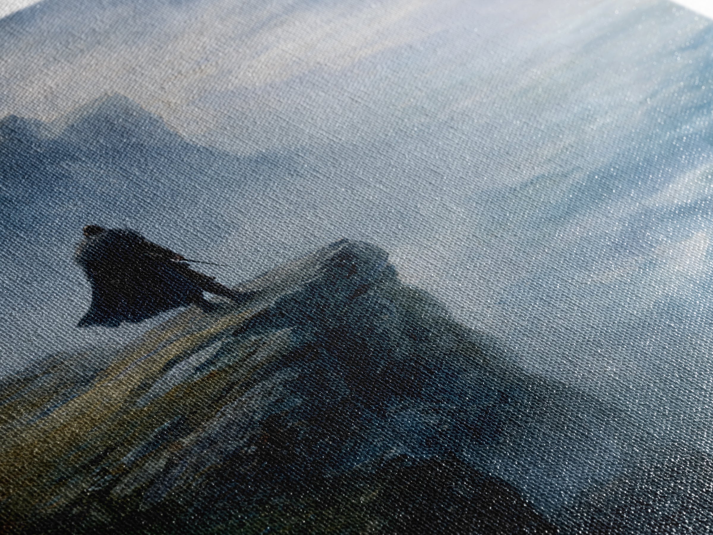 Cloaked Wanderer On Misty Sea Cliff Wall Art, Moody Coastal Landscape Oil Painting, Nordic Fantasy Home Decor For Living Room