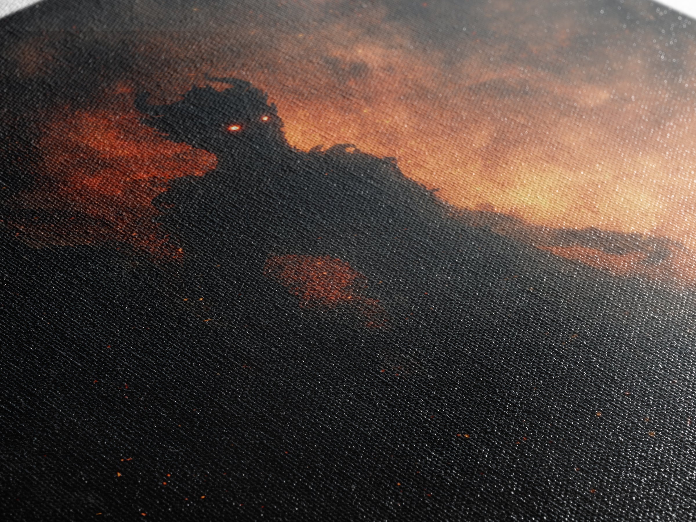 Glowing Fire Demon In Ash And Smoke Canvas Print, Dark Fantasy Wall Art, Gothic Horror Decor, Dramatic Surreal Art, Moody Home Decor
