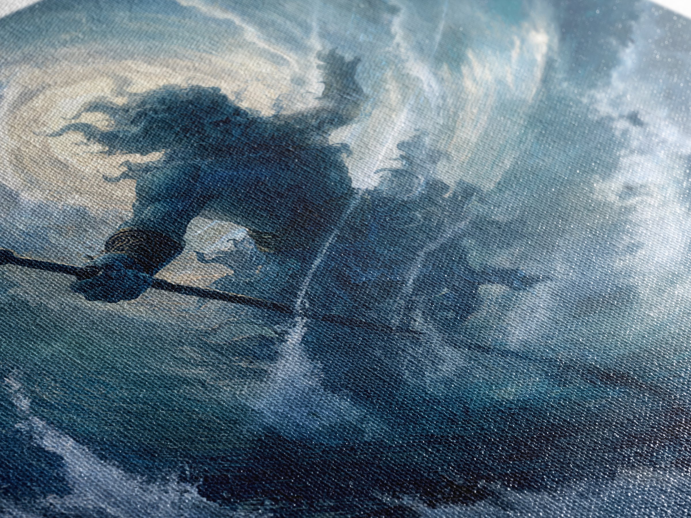 Poseidon Rising From Stormy Ocean Canvas Print, Mythological Wall Art, Nautical Fantasy Decor, Blue Coastal Artwork, Sea God Art
