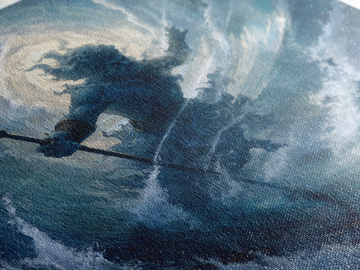 Poseidon Rising From Stormy Ocean Canvas Print, Mythological Wall Art, Nautical Fantasy Decor, Blue Coastal Artwork, Sea God Art