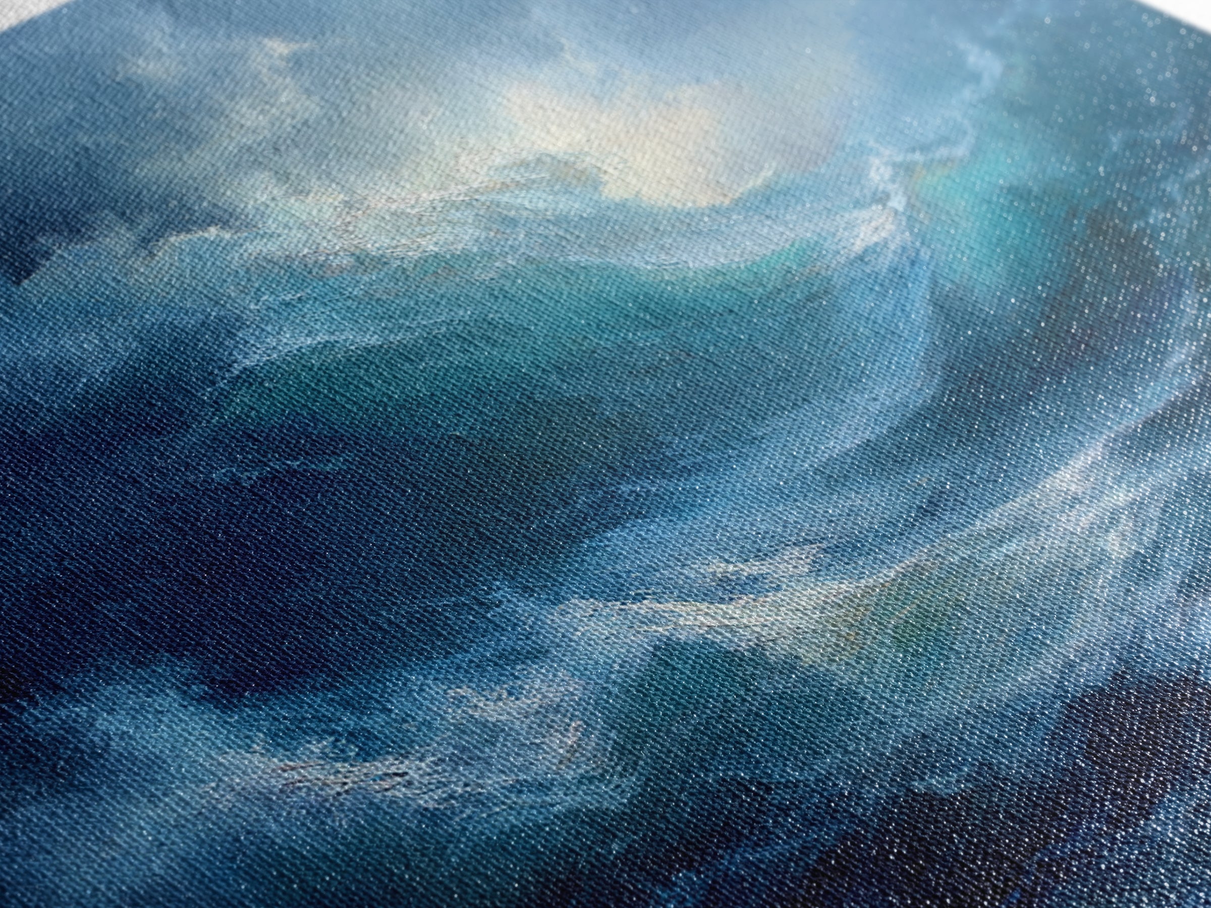 Dramatic Blue Ocean Wave Wall Art, Abstract Seascape Oil Painting, Coastal Canvas Decor, Large Living Room Art Print For Home Decor