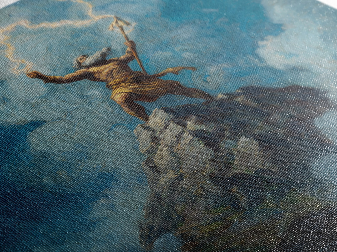 Thunder God Raising Lightning On Mountain Peak Wall Art, Mythological Art Print, Fantasy Art, Dramatic Office Decor, Gift