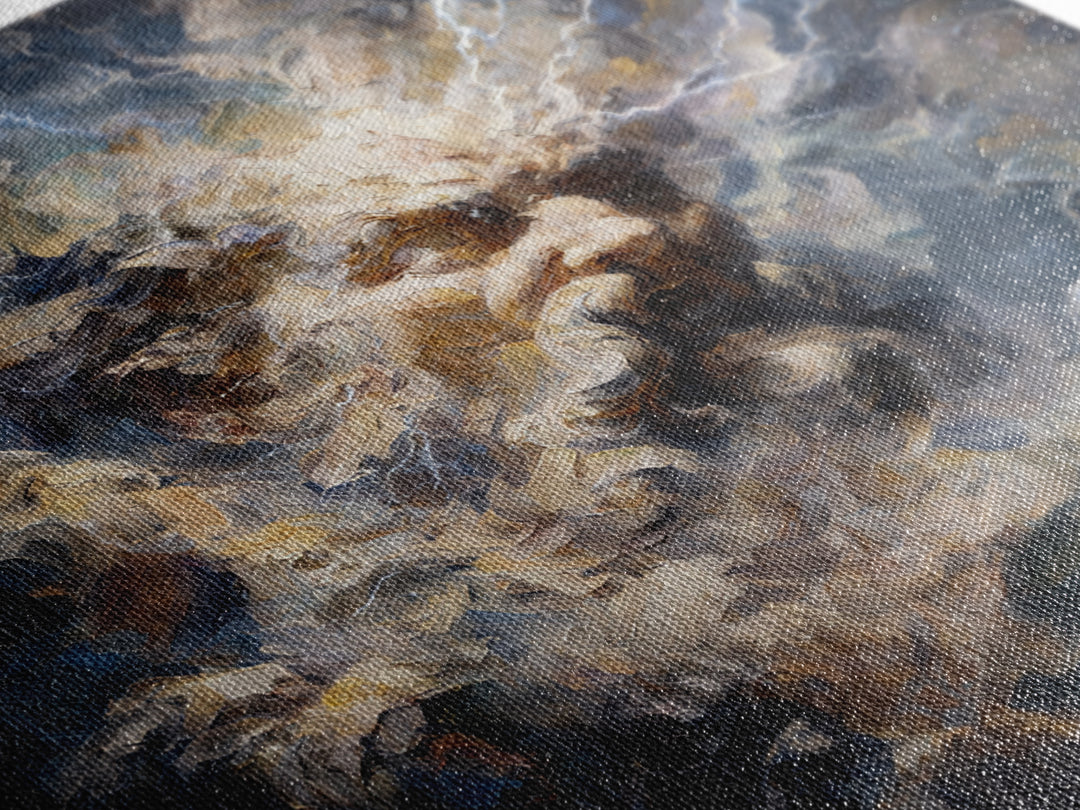 Storm God Portrait With Lightning Canvas Print, Mythological Art, Baroque Oil Painting, Dramatic Wall Decor For Living Room