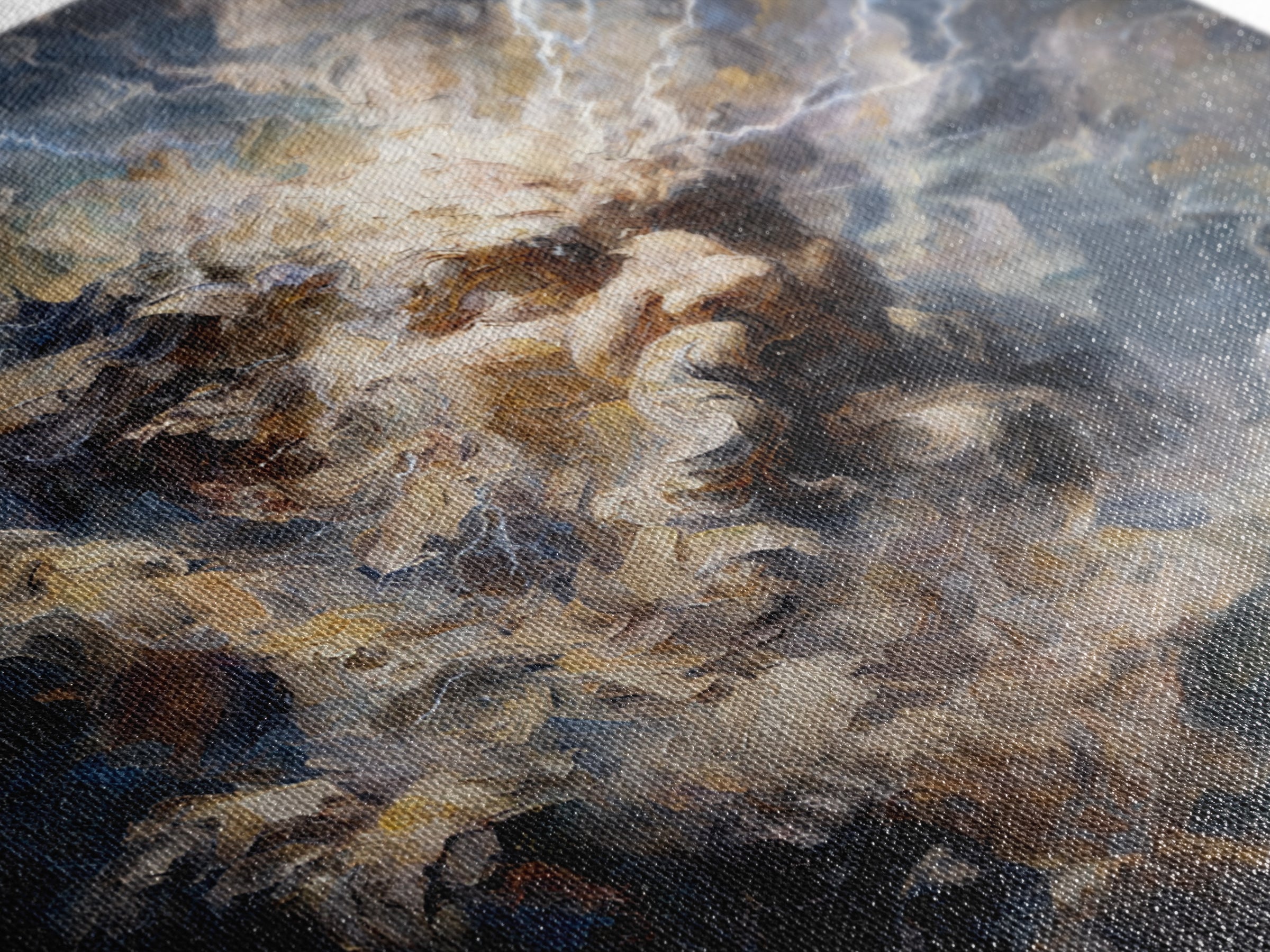 Storm God Portrait With Lightning Canvas Print, Mythological Art, Baroque Oil Painting, Dramatic Wall Decor For Living Room