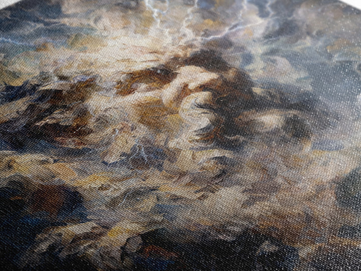 Storm God Portrait With Lightning Canvas Print, Mythological Art, Baroque Oil Painting, Dramatic Wall Decor For Living Room