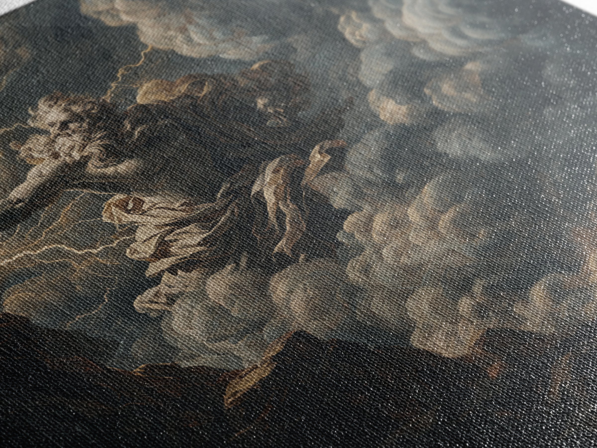 Zeus Summoning Lightning In Storm Clouds Framed Canvas Print, Mythological Art, Baroque Wall Art, Moody Dark Academia Decor