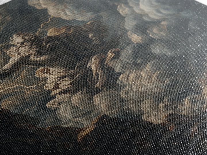 Zeus Summoning Lightning In Storm Clouds Framed Canvas Print, Mythological Art, Baroque Wall Art, Moody Dark Academia Decor