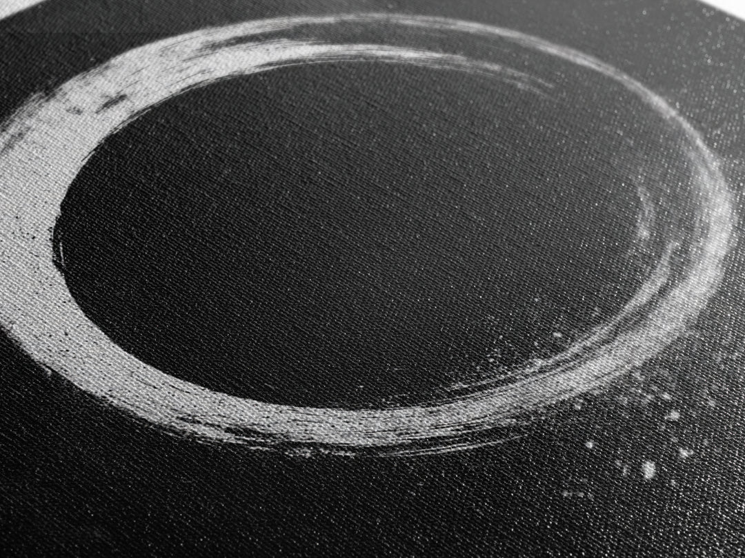Minimal Enso Circle Zen Wall Art, Black And White Brushstroke Framed Canvas Print, Japanese Meditation Decor
