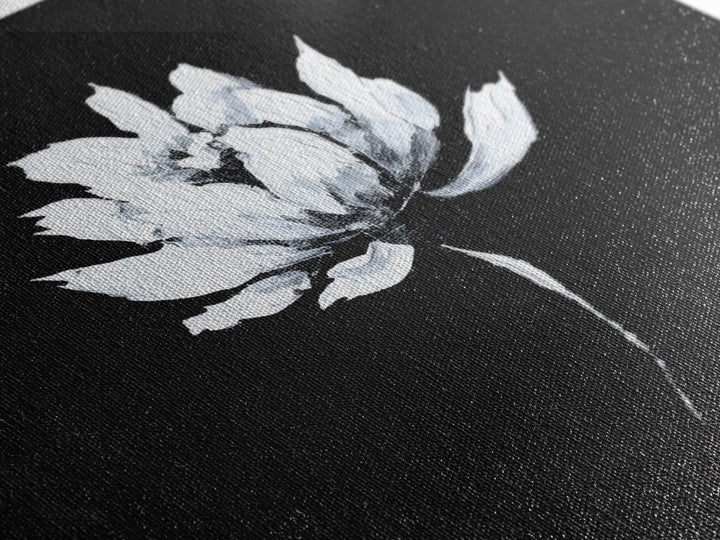 Black And White Lotus Flower Minimalist Wall Art, Textured Floral Painting, Modern Neutral Framed Canvas Print