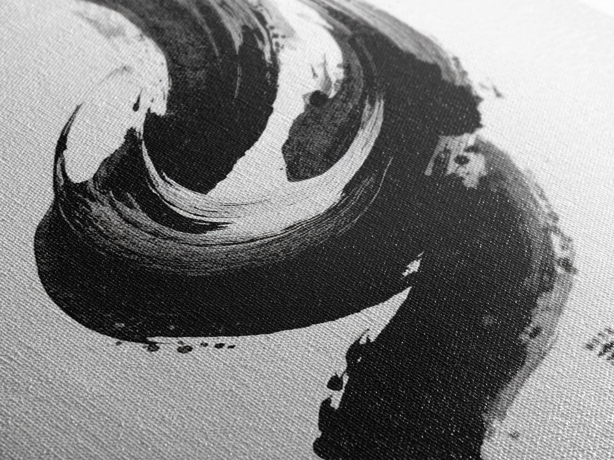 Minimalist Black And White Ink Brush Wall Art, Modern Japanese Calligraphy Style Framed Canvas Print For Neutral Decor