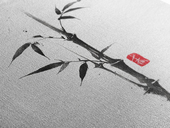 Minimalist Ink Bamboo Brush Painting Wall Art, Japanese Zen Calligraphy Framed Canvas Print For Calm Modern Decor