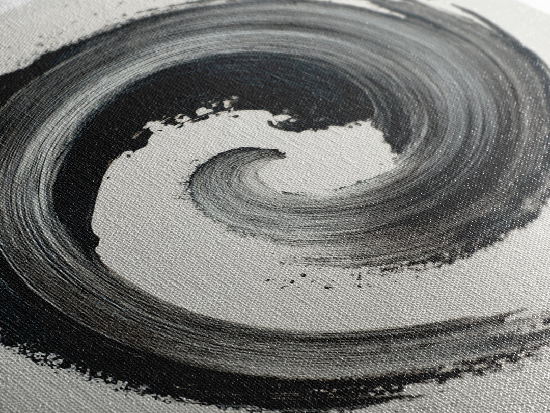 Black And White Abstract Spiral Brushstroke Wall Art, Minimalist Modern Canvas Print For Contemporary Home Decor