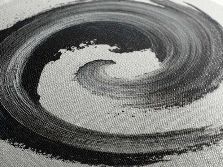 Black And White Abstract Spiral Brushstroke Wall Art, Minimalist Modern Canvas Print For Contemporary Home Decor