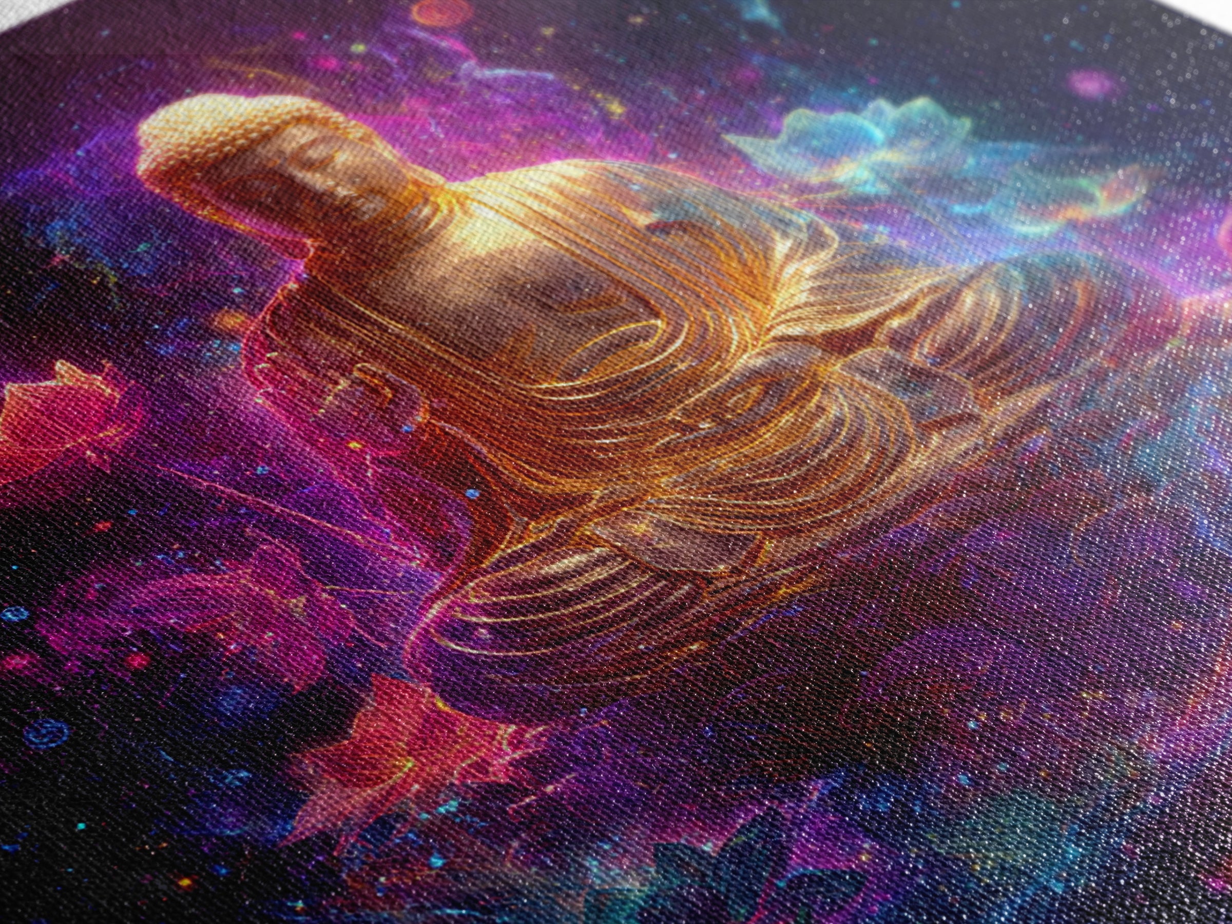 Golden Buddha In Cosmic Lotus Galaxy Wall Art, Celestial Spiritual Decor, Meditation Zen Art Print For Modern Home Decor