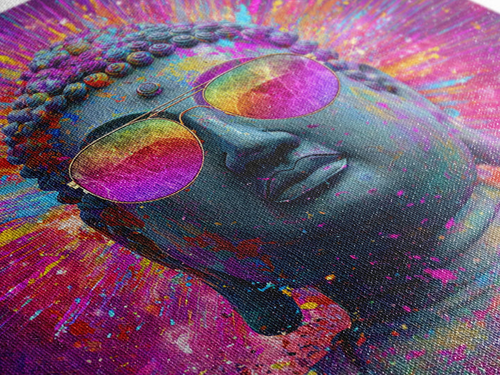 Psychedelic Buddha With Sunglasses Colorful Pop Spiritual Wall Art Canvas Print Meditation Room Decor Trippy Wall Art