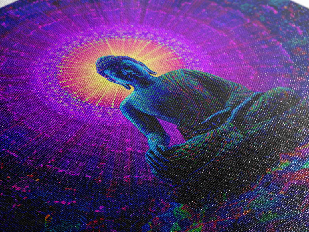 Psychedelic Buddha Aura Meditation Wall Art, Vibrant Cosmic Spiritual Canvas Print For Yoga Room And Zen Decor