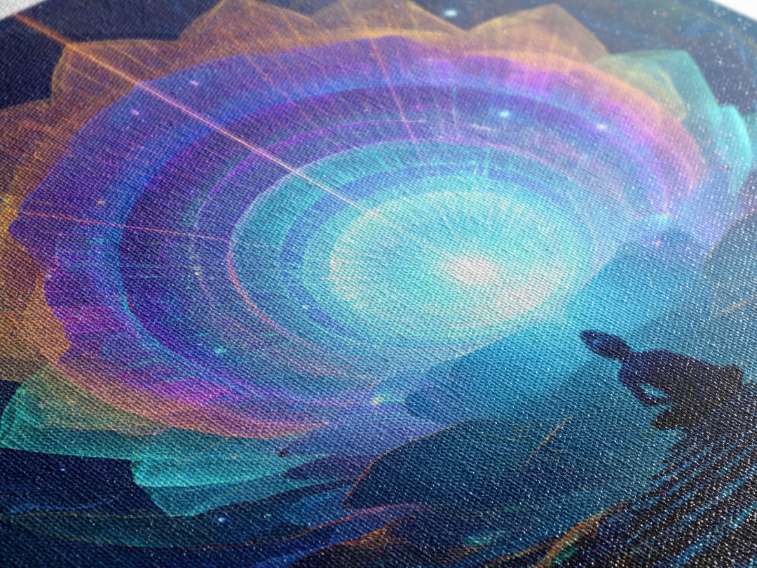 Cosmic Lotus Meditation Wall Art, Celestial Chakra Canvas Print, Psychedelic Spiritual Decor, Yoga Studio And Mindfulness Room Art