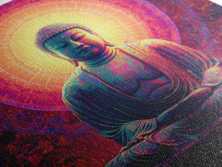 Vibrant Buddha Meditation Wall Art, Psychedelic Spiritual Canvas Print, Colorful Boho Decor Yoga Room Spiritual Art