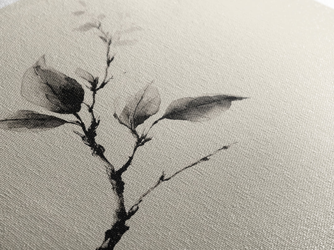 Minimal Ink Botanical Branch Wall Art, Neutral Japandi Nature Print, Calm Wabi Sabi Style Above Bed Framed Canvas Print