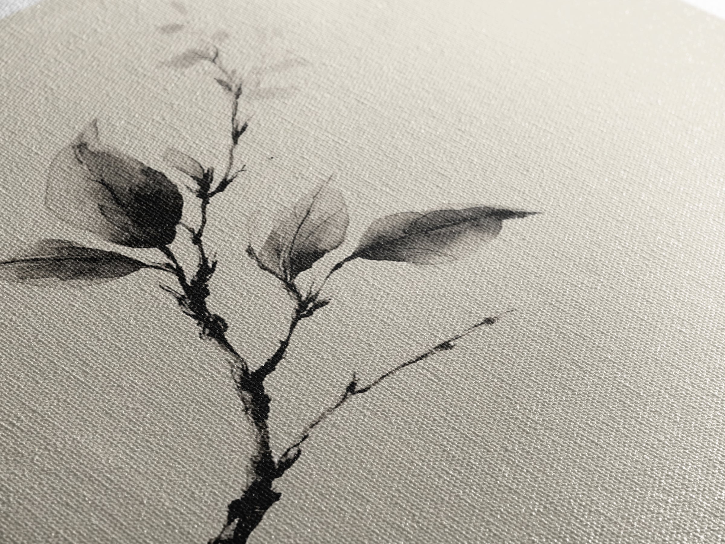 Minimal Ink Botanical Branch Wall Art, Neutral Japandi Nature Print, Calm Wabi Sabi Style Above Bed Framed Canvas Print