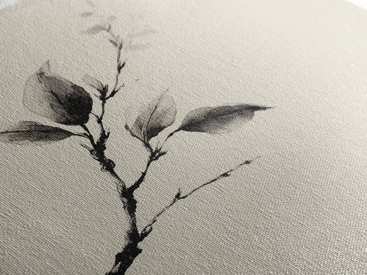 Minimal Ink Botanical Branch Wall Art, Neutral Japandi Nature Print, Calm Wabi Sabi Style Above Bed Framed Canvas Print