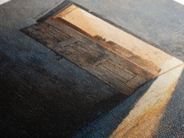 Sunlit Open Door Textured Wall Art Framed Canvas Print, Minimalist Rustic Decor, Moody Wall Art For Entryway Or Living Room
