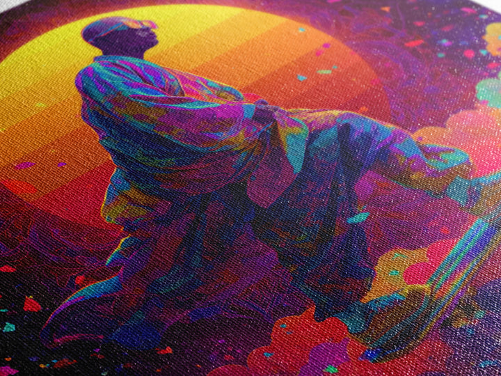 Psychedelic Skater Monk Wall Art Canvas Print, Colorful Abstract Art, Trippy Room Decor, Gaming Room Art, Trendy Wall Art