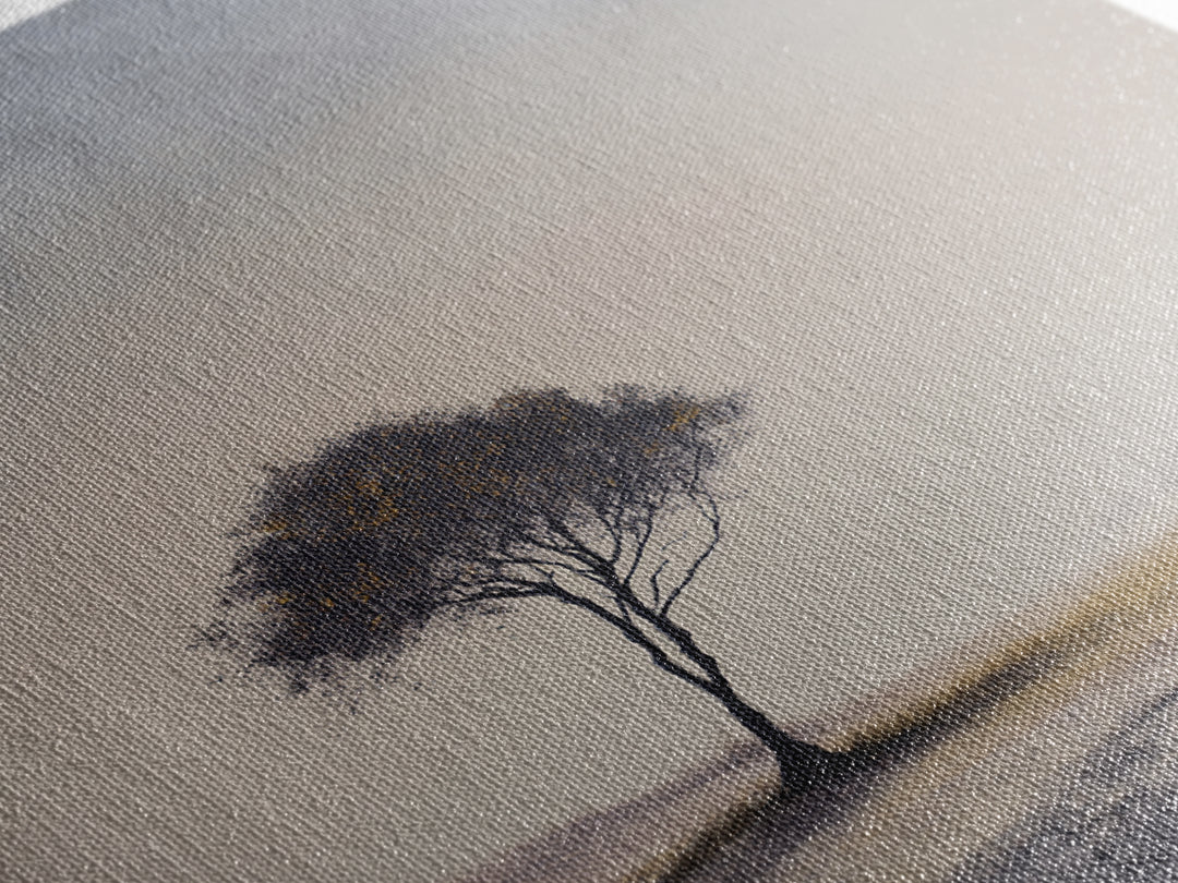 Soft Neutral Lone Tree Landscape Wall Art, Minimal Abstract Beige Canvas Print, Calming Wabi Sabi Earth Tone Decor