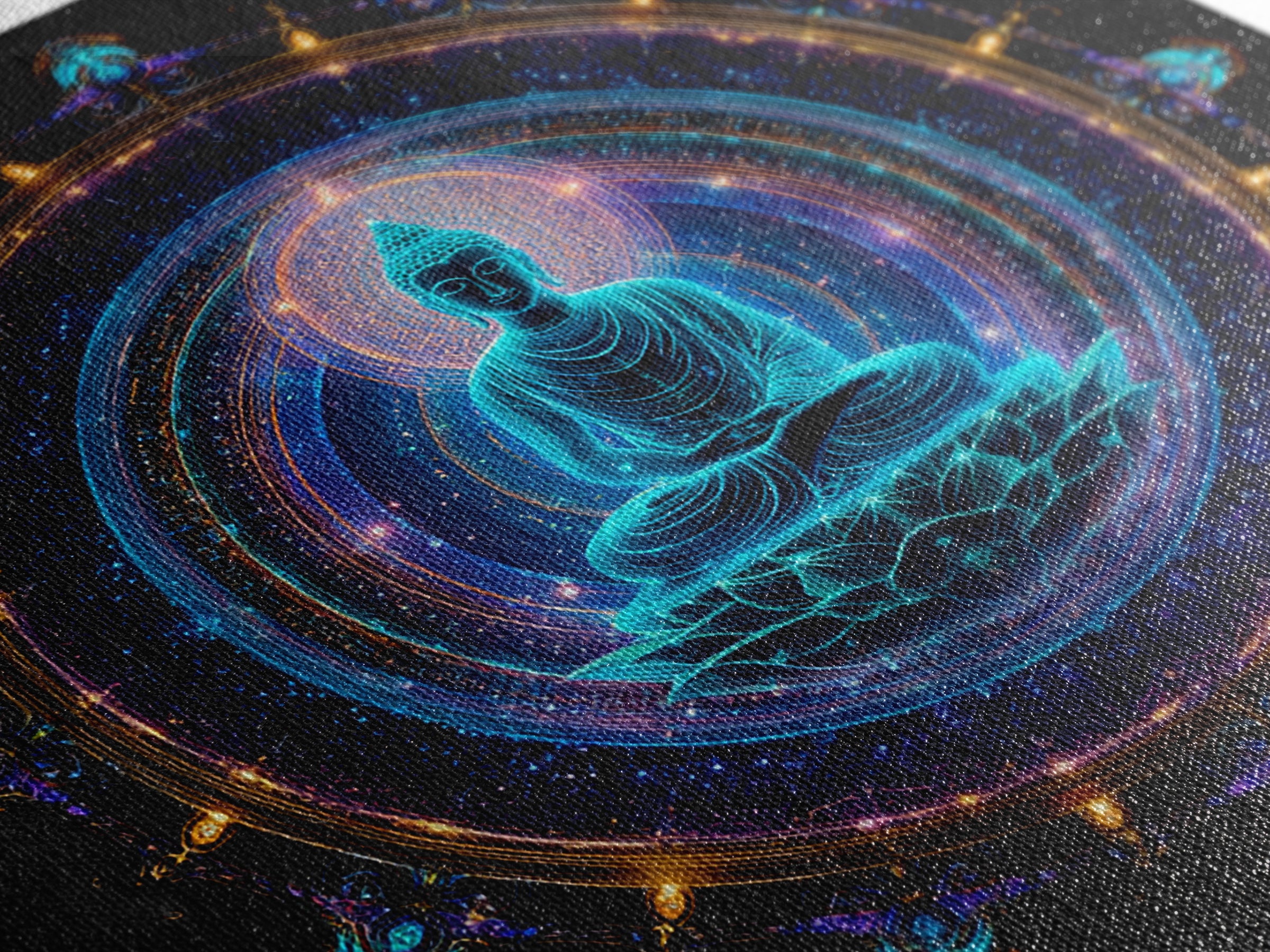 Mystical Neon Blue Buddha Mandala Spiritual Meditation Wall Art Canvas Print Yoga Room Decor
