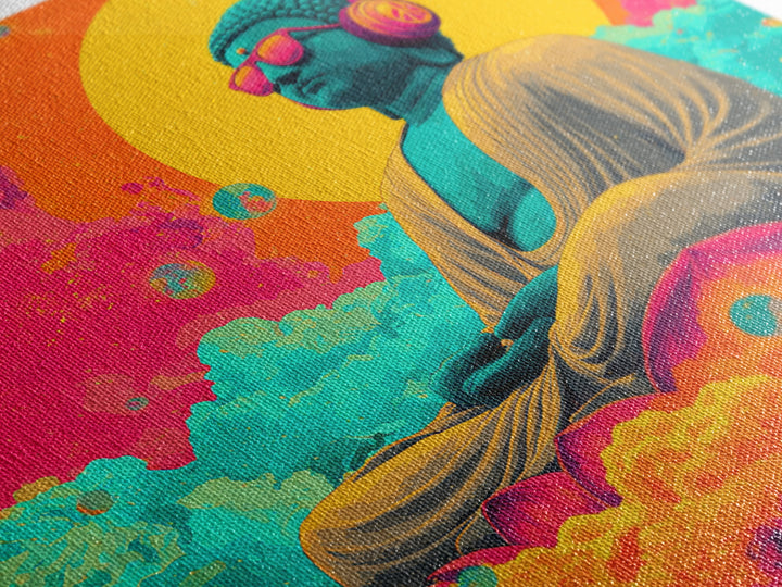 Psychedelic Buddha With Headphones Wall Art Canvas Print Colorful Spiritual Zen Decor Meditation Art