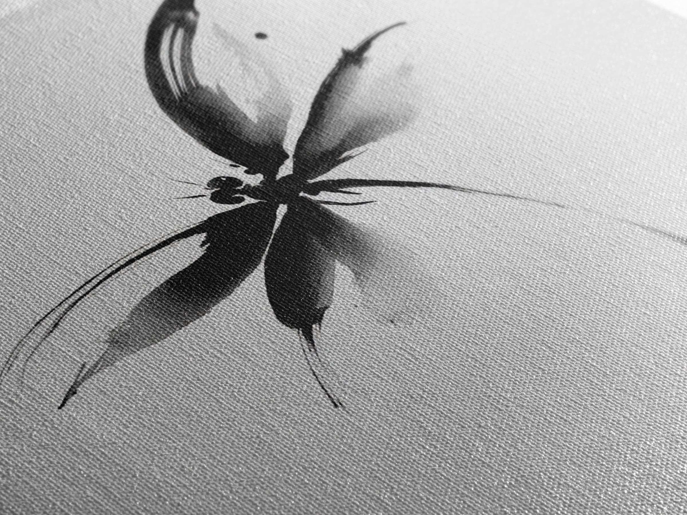 Black And White Ink Butterfly Minimalist Wall Art, Modern Abstract Brushstroke Print, Elegant Monochrome Framed Canvas