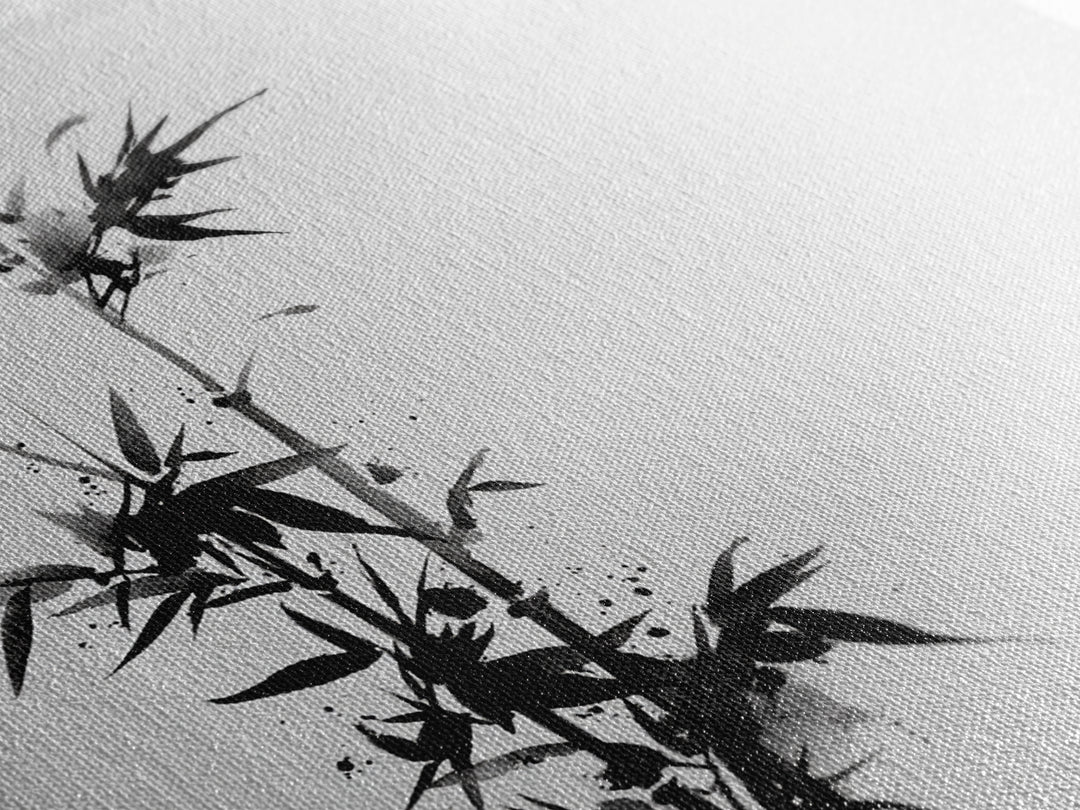 Minimalist Ink Bamboo Wall Art, Black And White Japanese Painting Canvas Print, Modern Zen Home Decor