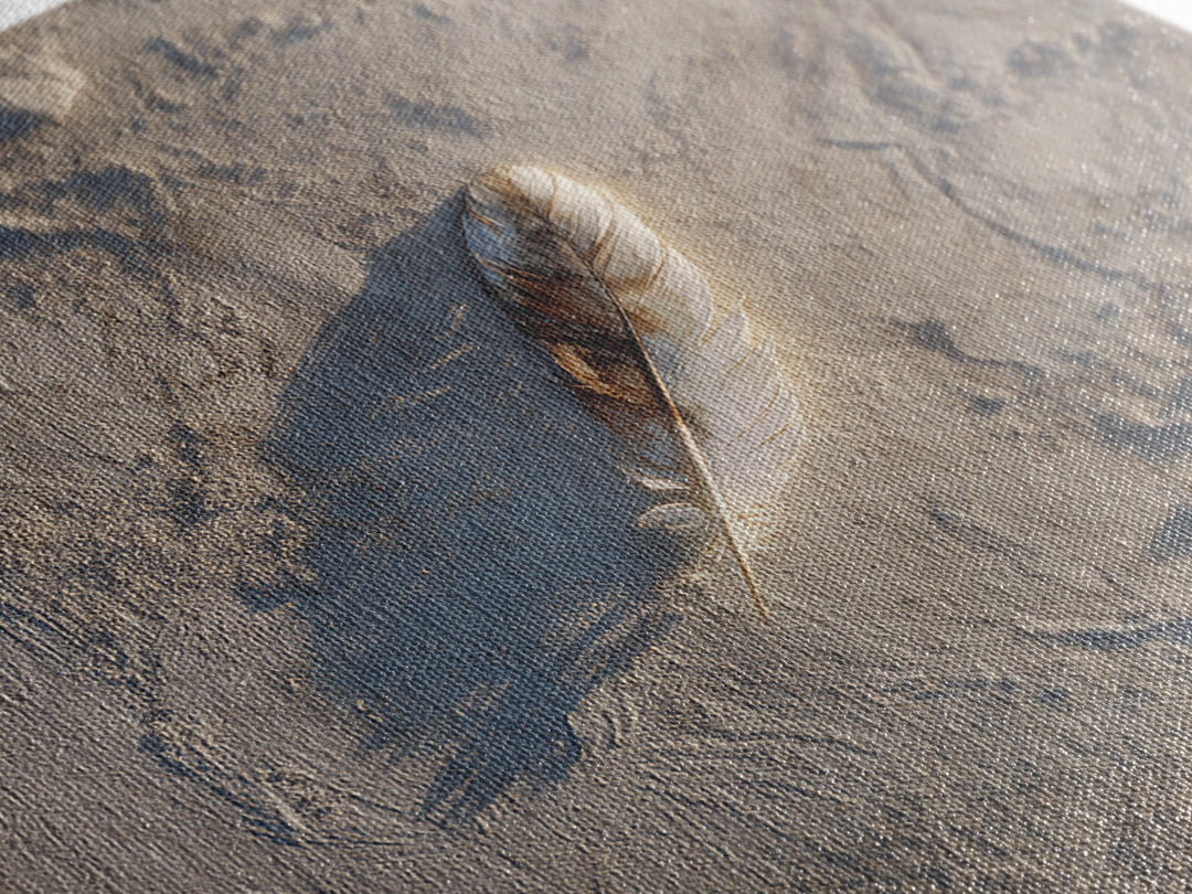 Minimal Feather In Sand Photography Wall Art, Neutral Beach Print, Coastal Wall Decor, Scandinavian Minimalist Home Decor
