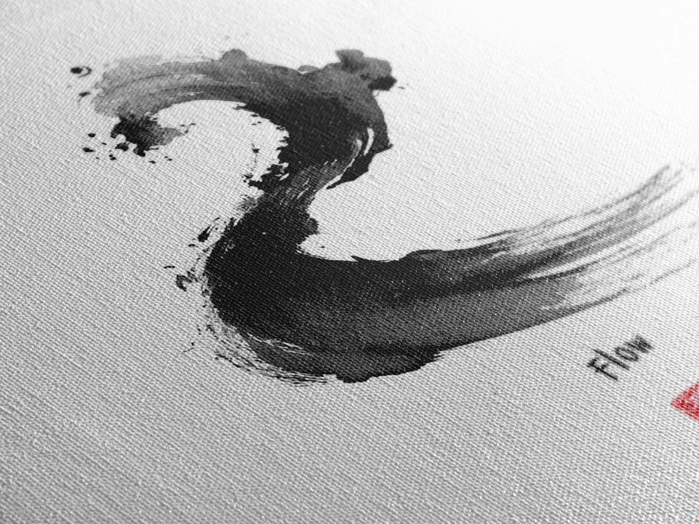 Minimalist Black Ink Flow Brushstroke Abstract Wall Art Contemporary Art Canvas Print For Modern Home Decor