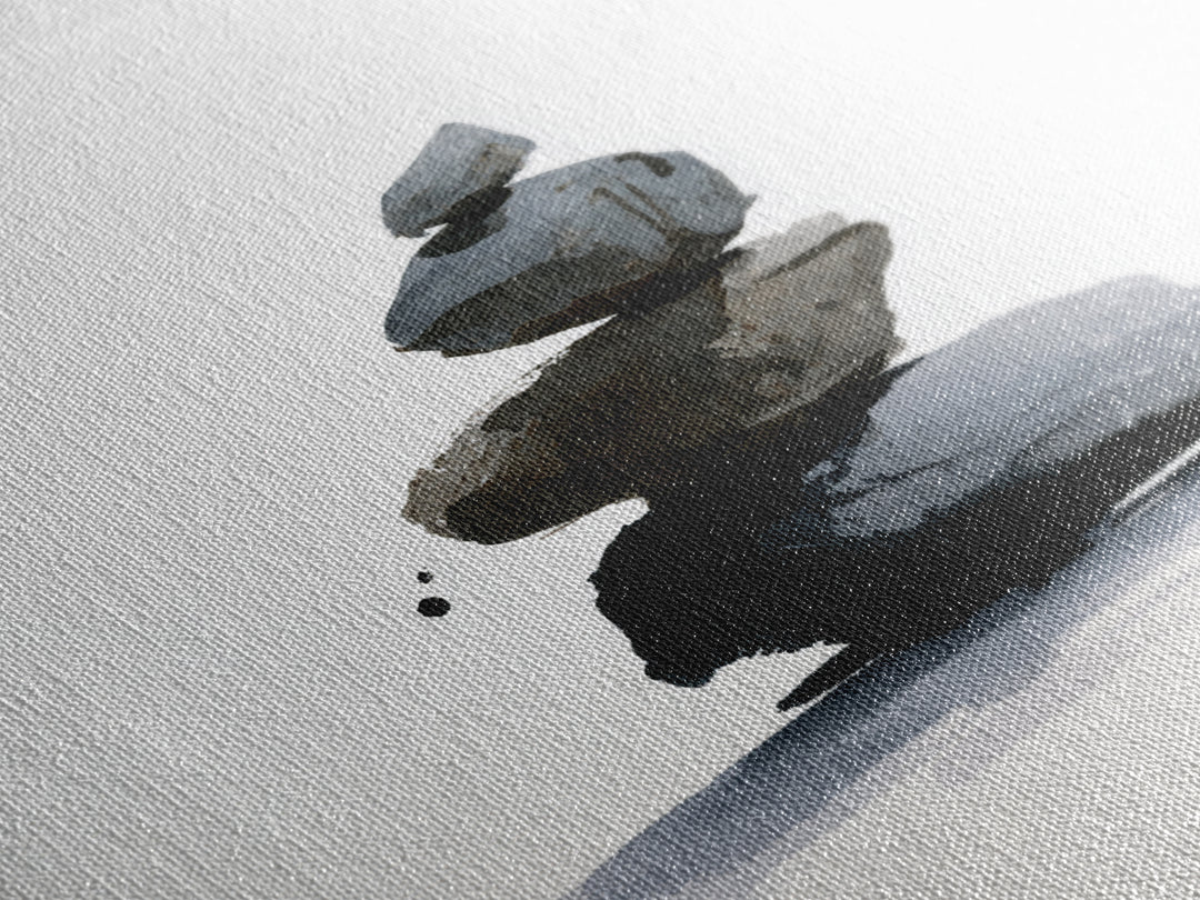 Minimal Zen Rock Stack Wall Art, Japanese Ink Stone Balance Canvas Print, Calm Japandi Home Decor