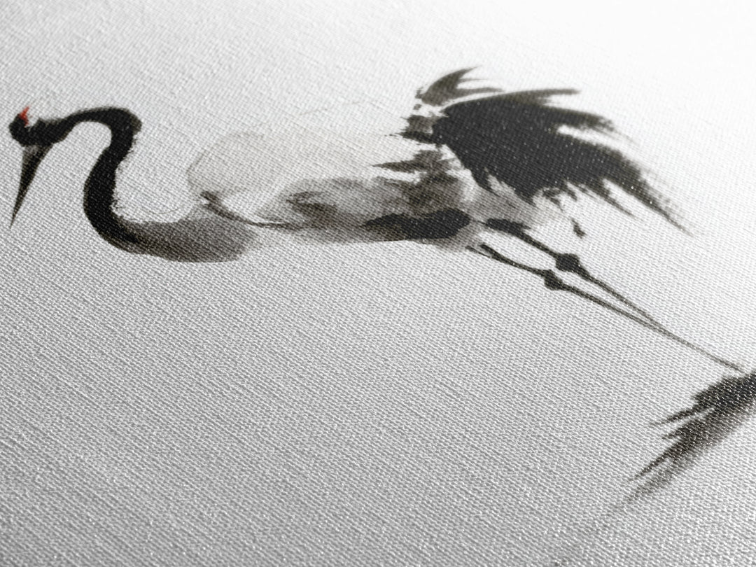 Minimalist Crane Ink Painting Wall Art Print, Japanese Zen Decor, Black And White Art, Japandi Wall Art, Modern Home Decor