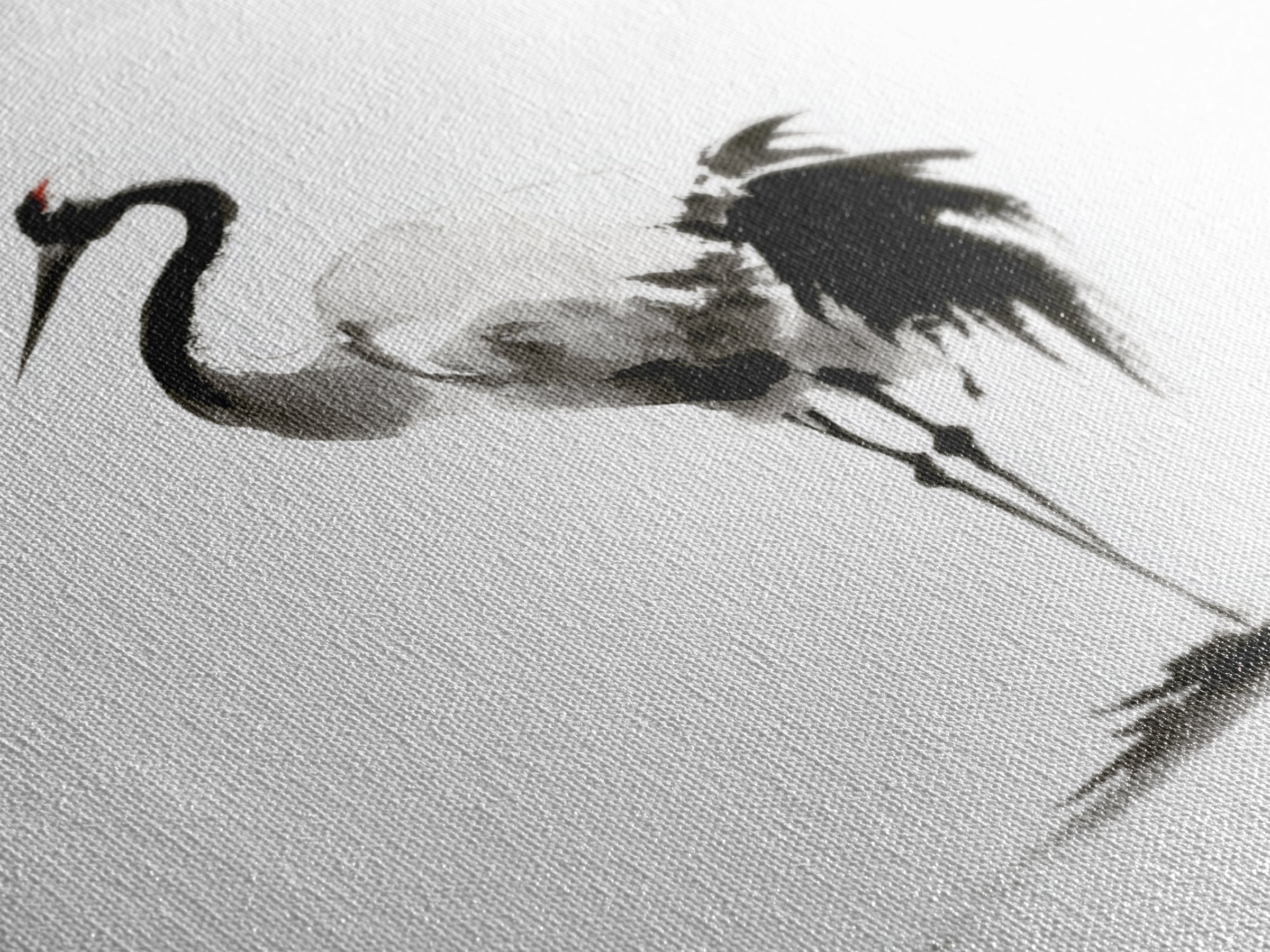 Minimalist Crane Ink Painting Wall Art Print, Japanese Zen Decor, Black And White Art, Japandi Wall Art, Modern Home Decor