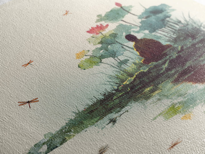 Meditation By Lotus Pond Wall Art, Peaceful Watercolor Landscape, Zen Mindfulness Decor, Yoga Studio Framed Canvas Print