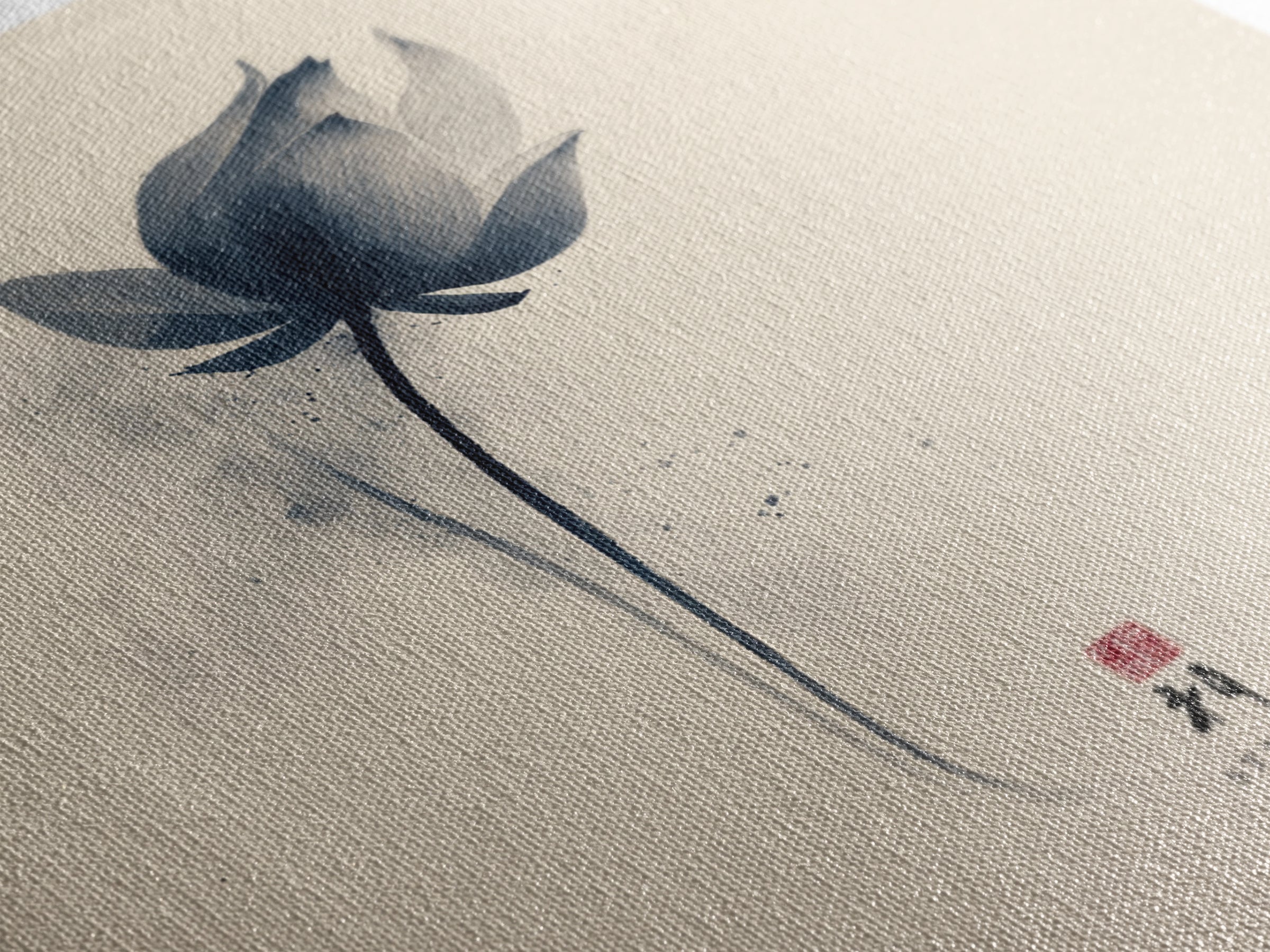 Minimalist Ink Lotus Flower Wall Art, Japanese Style Botanical Print, Zen Meditation Decor For Calm Modern Bedroom Or Spa