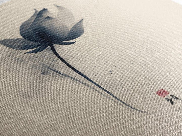 Minimalist Ink Lotus Flower Wall Art, Japanese Style Botanical Print, Zen Meditation Decor For Calm Modern Bedroom Or Spa