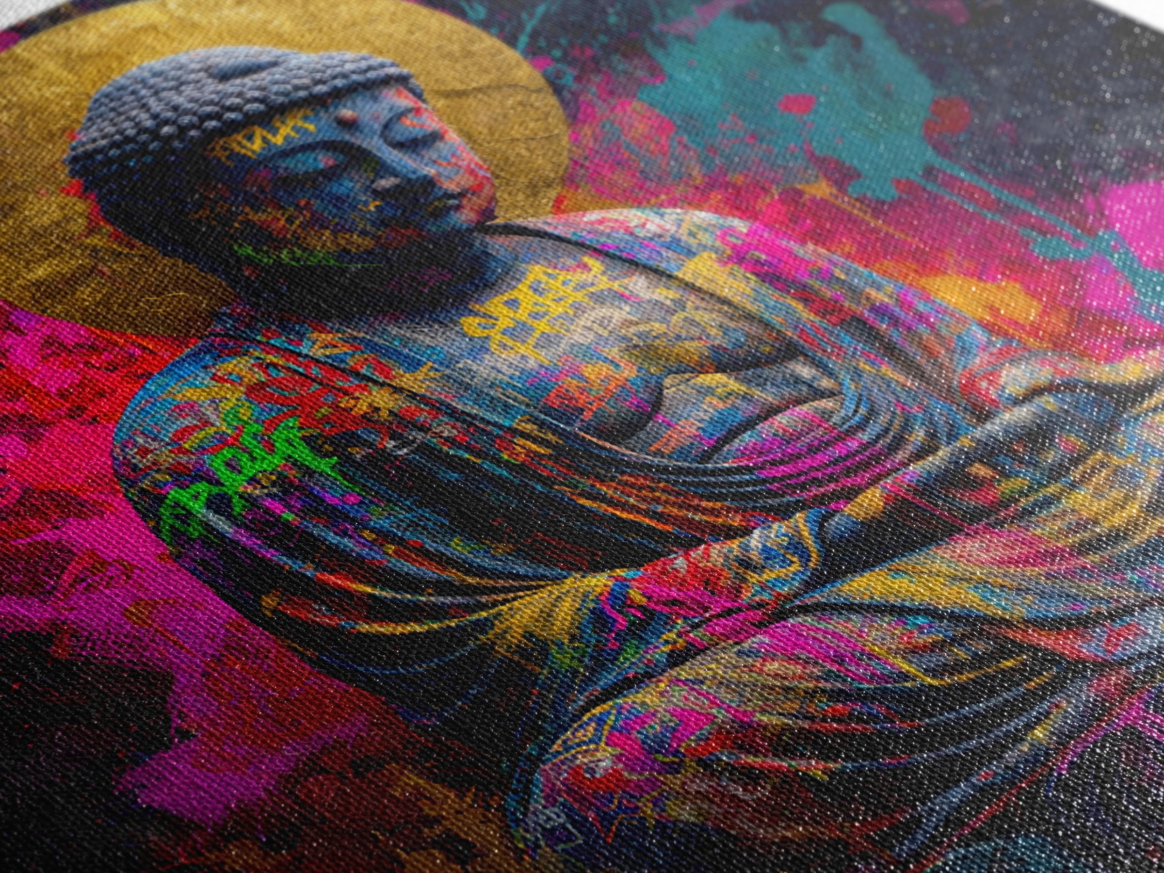 Colorful Graffiti Buddha Wall Art Canvas Print Modern Street Art Spiritual Zen Decor Meditation Room Art