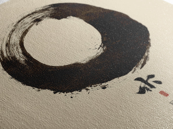 Minimal Zen Enso Circle Ink Painting Wall Art, Japandi Style Meditation Home Decor, Modern Minimalist Canvas Print