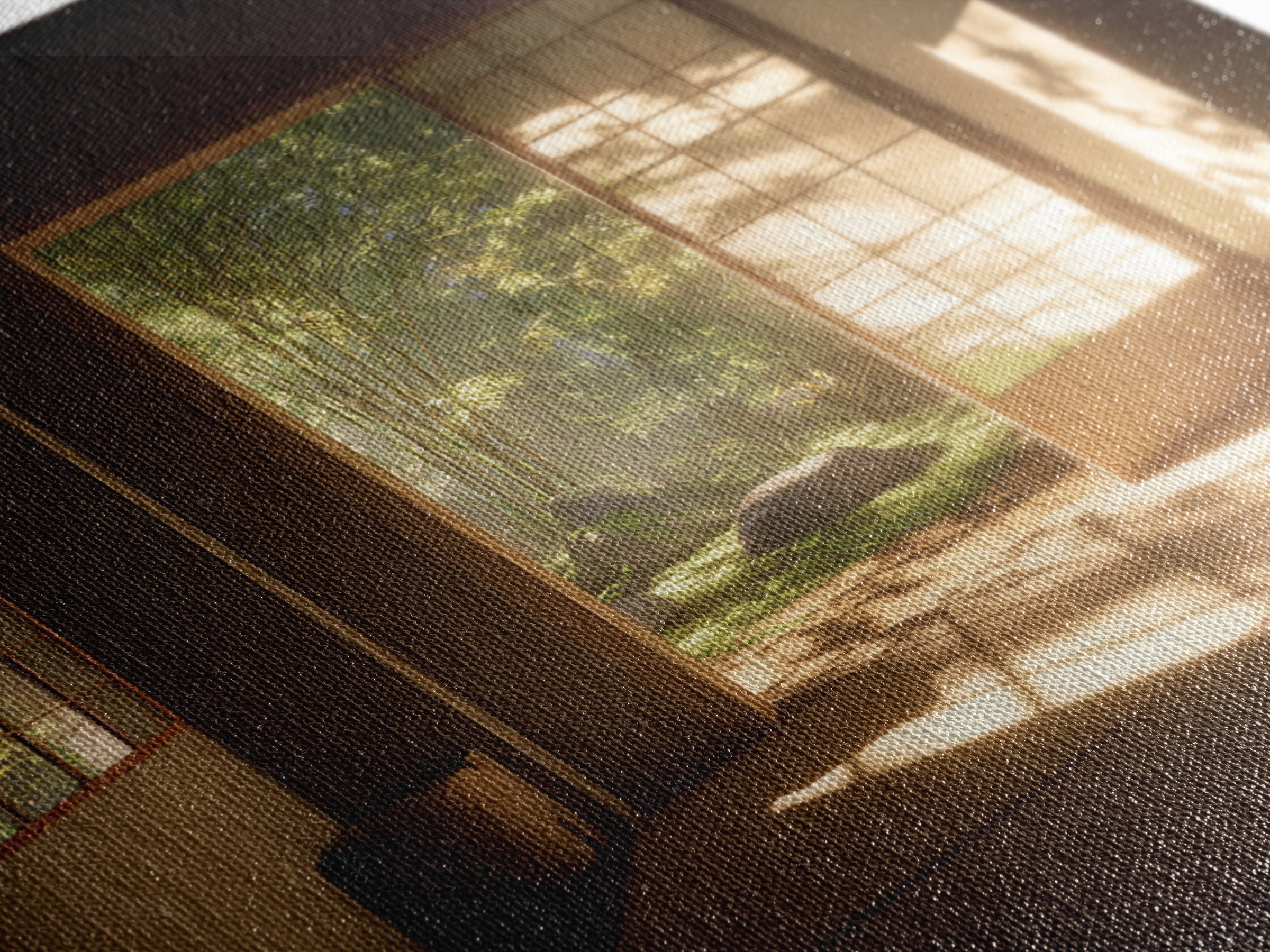 Minimal Japandi Zen Room With Garden View Wall Art, Serene Japanese Interior Framed Canvas Print
