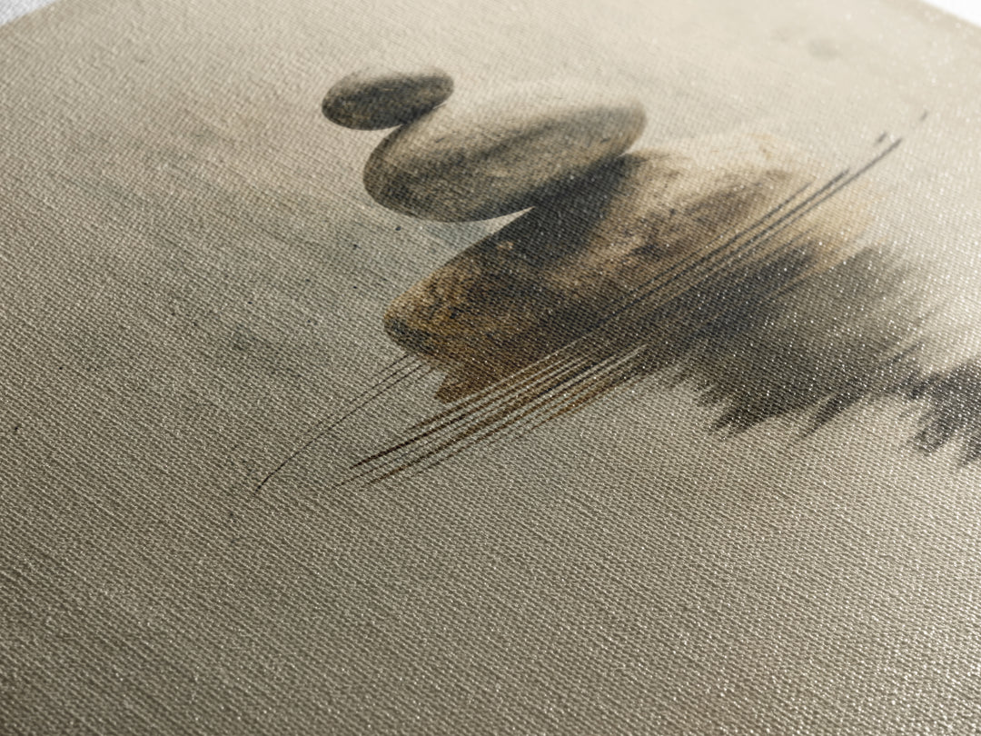 Minimal Zen Rock Stack In Still Water Wall Art, Neutral Japandi Canvas Print, Calming Wabi Sabi Decor For Modern Home