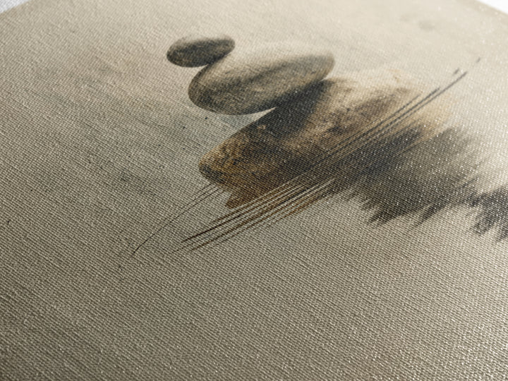 Minimal Zen Rock Stack In Still Water Wall Art, Neutral Japandi Canvas Print, Calming Wabi Sabi Decor For Modern Home
