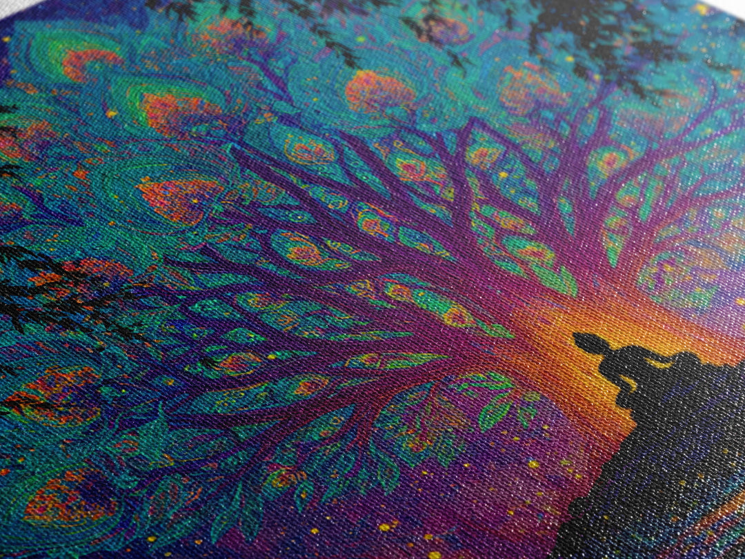 Mystic Tree Of Life Meditation Wall Art, Psychedelic Celestial Canvas Print, Spiritual Boho Decor, Yoga Room And Zen Home Decor