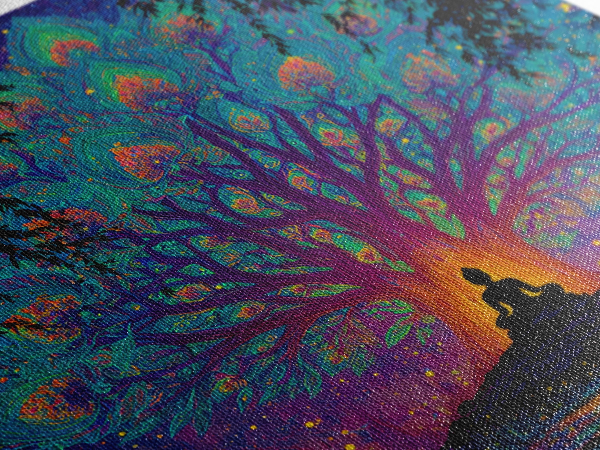 Mystic Tree Of Life Meditation Wall Art, Psychedelic Celestial Canvas Print, Spiritual Boho Decor, Yoga Room And Zen Home Decor