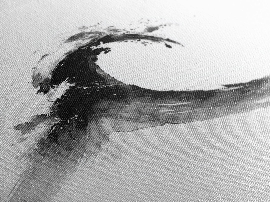 Minimalist Black And White Wave Painting Wall Art, Japanese Inspired Ocean Print, Modern Abstract Art, Coastal Home Decor