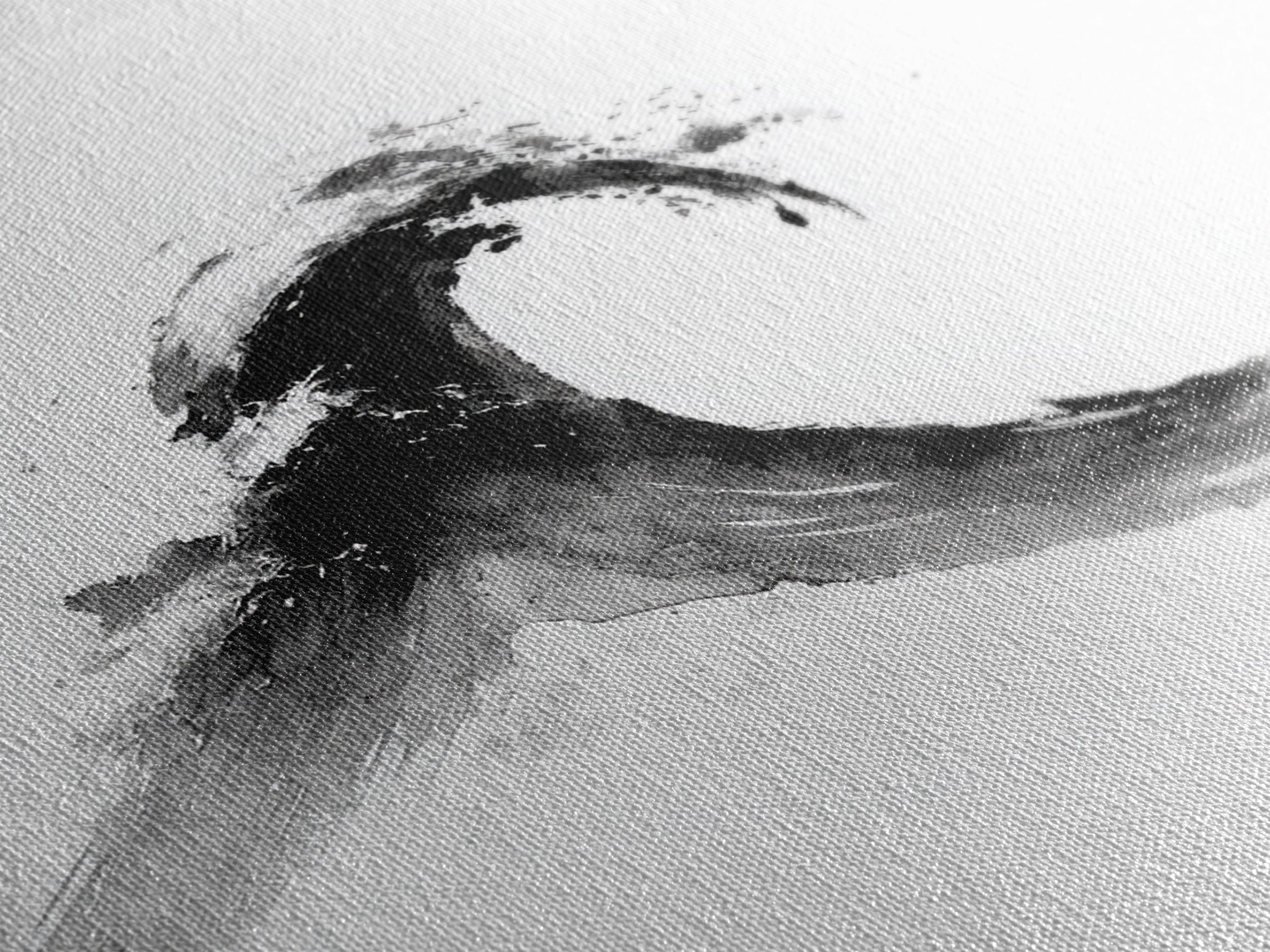 Minimalist Black And White Wave Painting Wall Art, Japanese Inspired Ocean Print, Modern Abstract Art, Coastal Home Decor